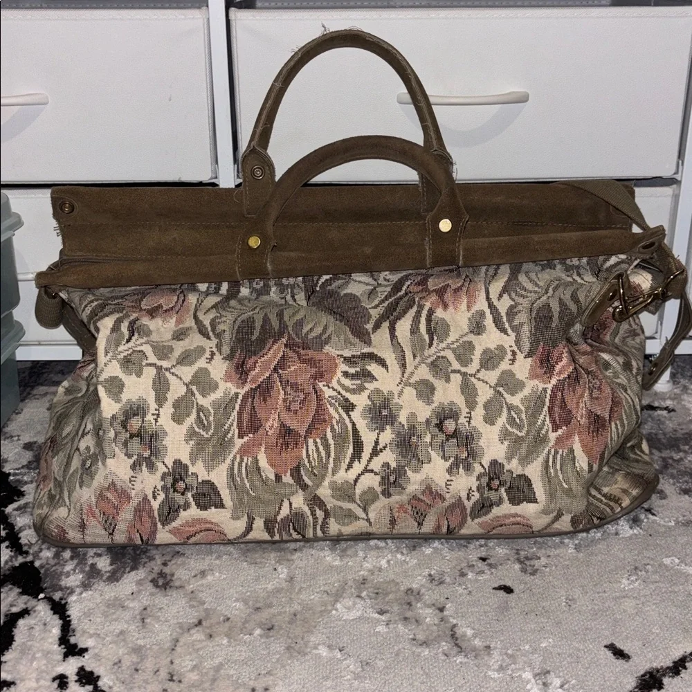 Vintage Destinations Floral Tapestry Duffel Bag with Brown Accents